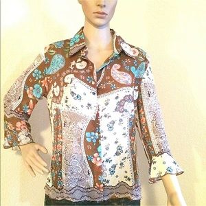 LE GRANGE Womens Semi Sheer Buttoned Down Shirt Size Medium multi color